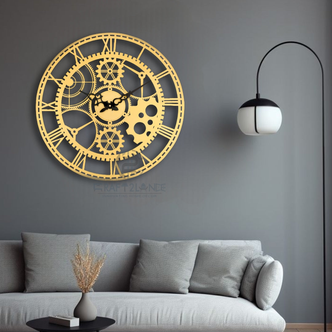 Golden Steampunk Gearwork Wall Clock