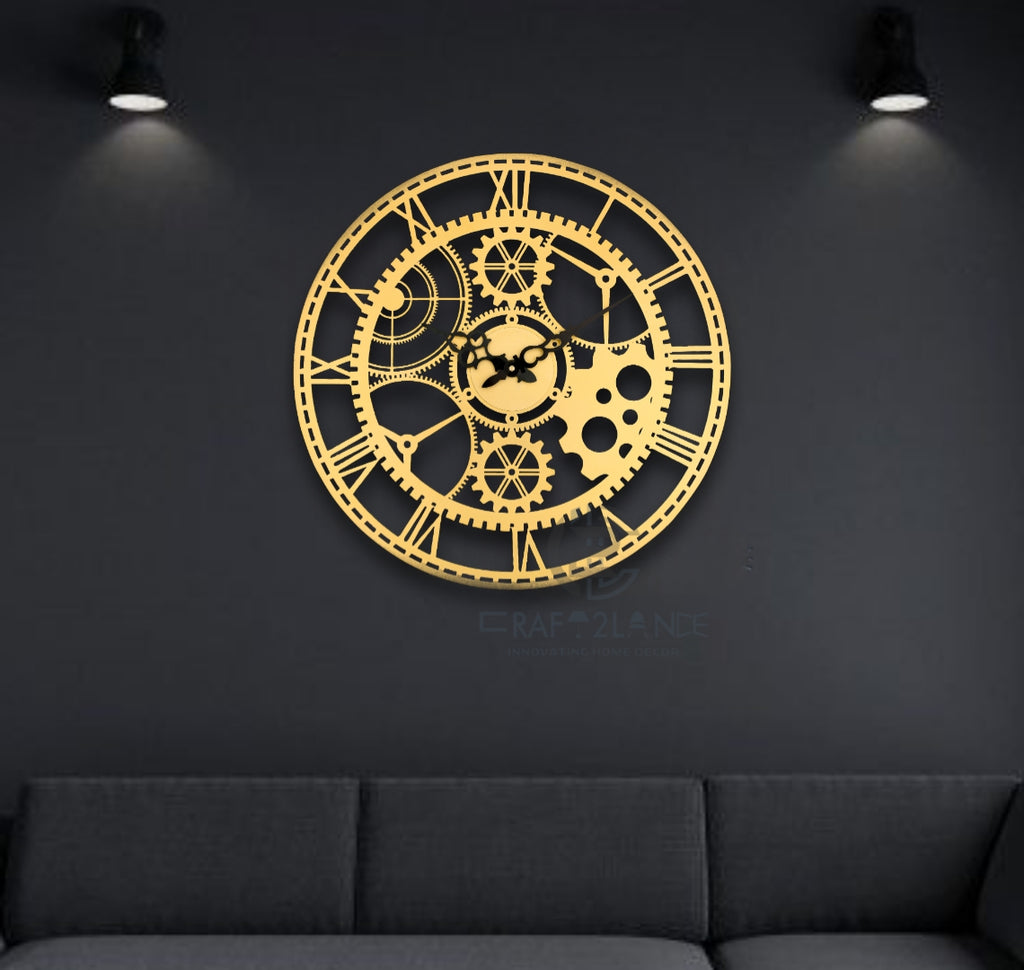 Golden Steampunk Gearwork Wall Clock
