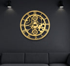 Golden Steampunk Gearwork Wall Clock