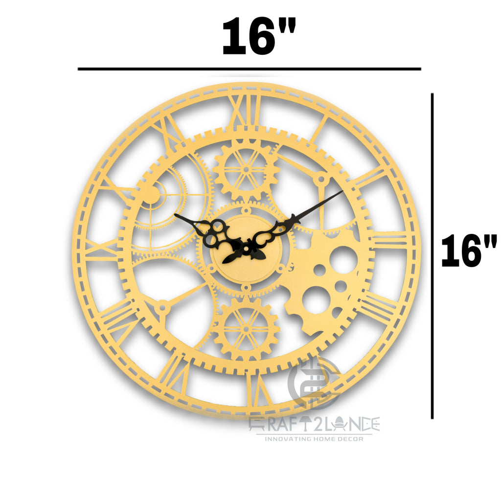 Golden Steampunk Gearwork Wall Clock