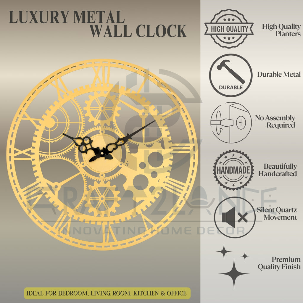 Golden Steampunk Gearwork Wall Clock