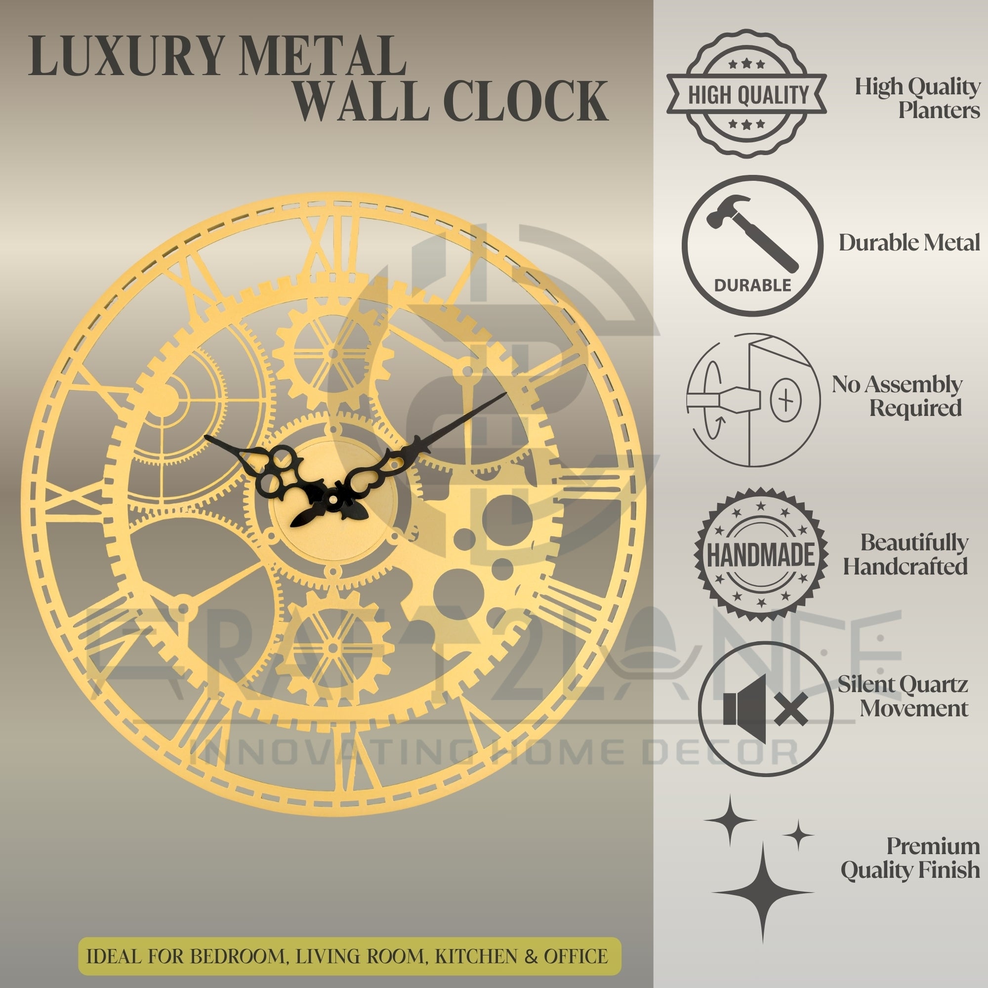Golden Steampunk Gearwork Wall Clock