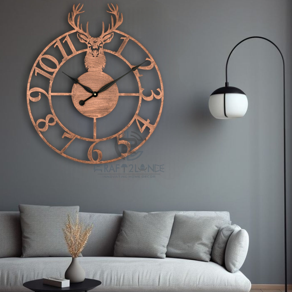 Rustic Stag Emblem Wall Clock