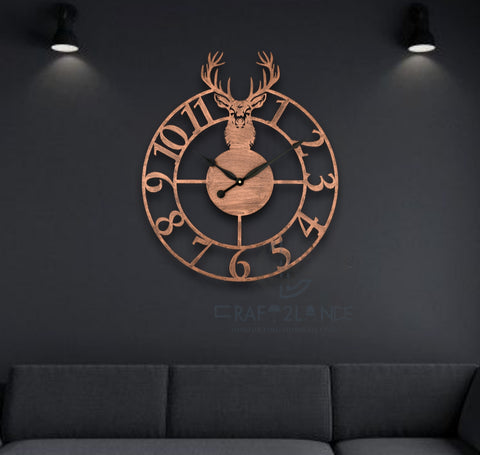 Rustic Stag Emblem Wall Clock
