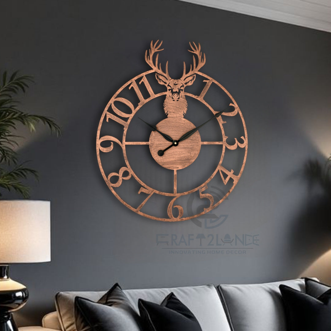 Rustic Stag Emblem Wall Clock