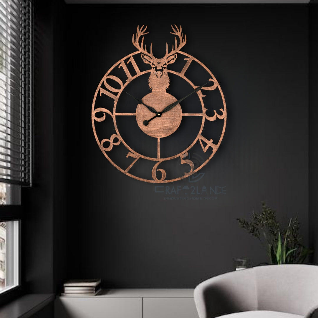 Rustic Stag Emblem Wall Clock