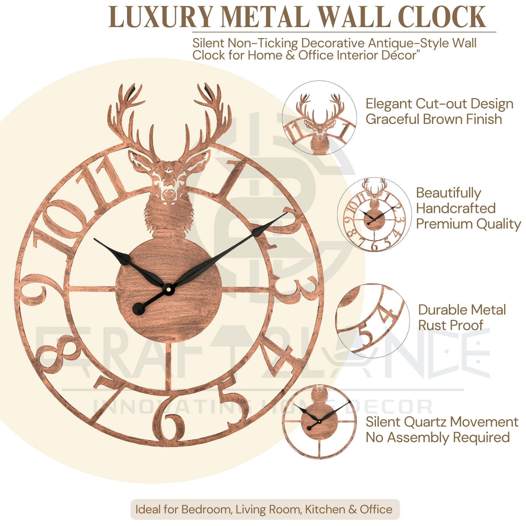 Rustic Stag Emblem Wall Clock