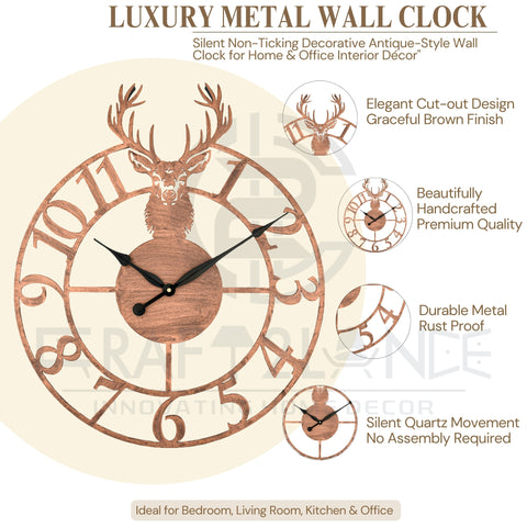 Rustic Stag Emblem Wall Clock