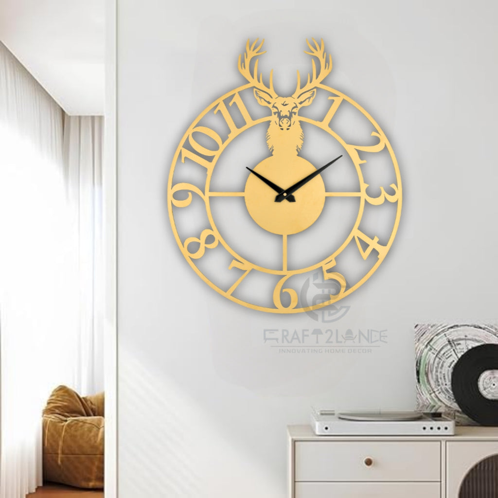Golden Stag Emblem Wall Clock