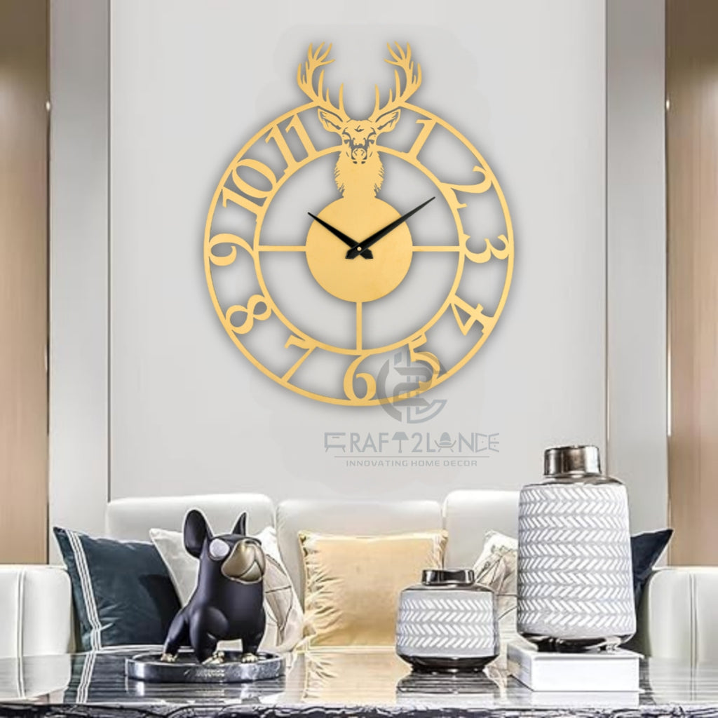 Golden Stag Emblem Wall Clock