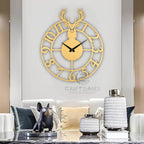 Golden Stag Emblem Wall Clock