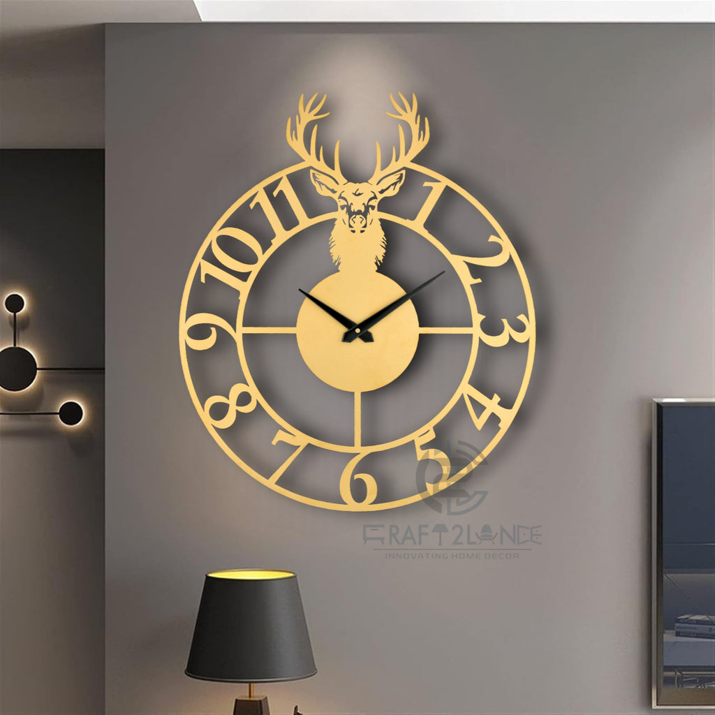 Golden Stag Emblem Wall Clock