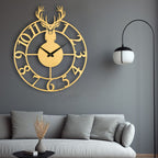 Golden Stag Emblem Wall Clock
