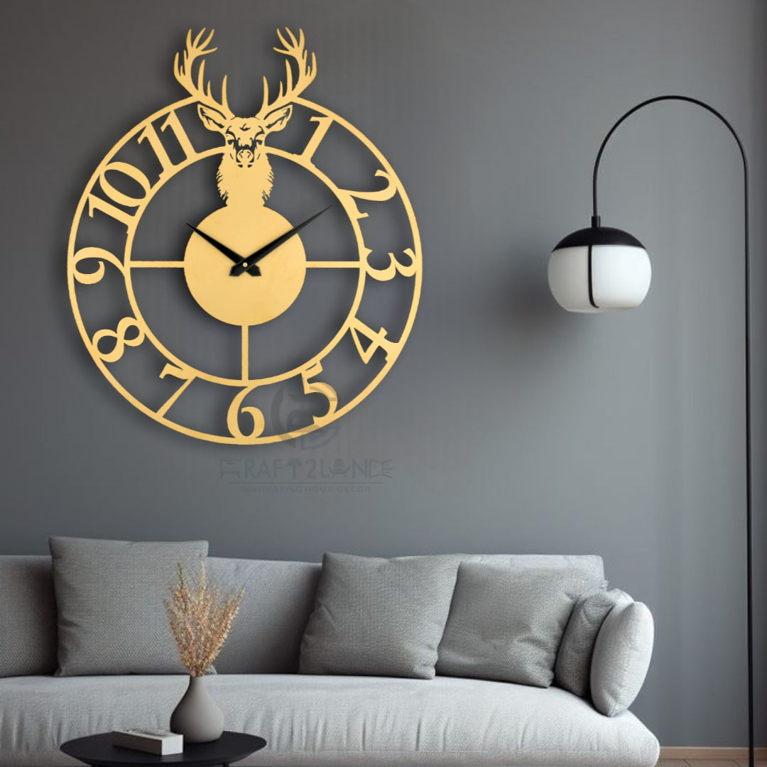 Golden Stag Emblem Wall Clock