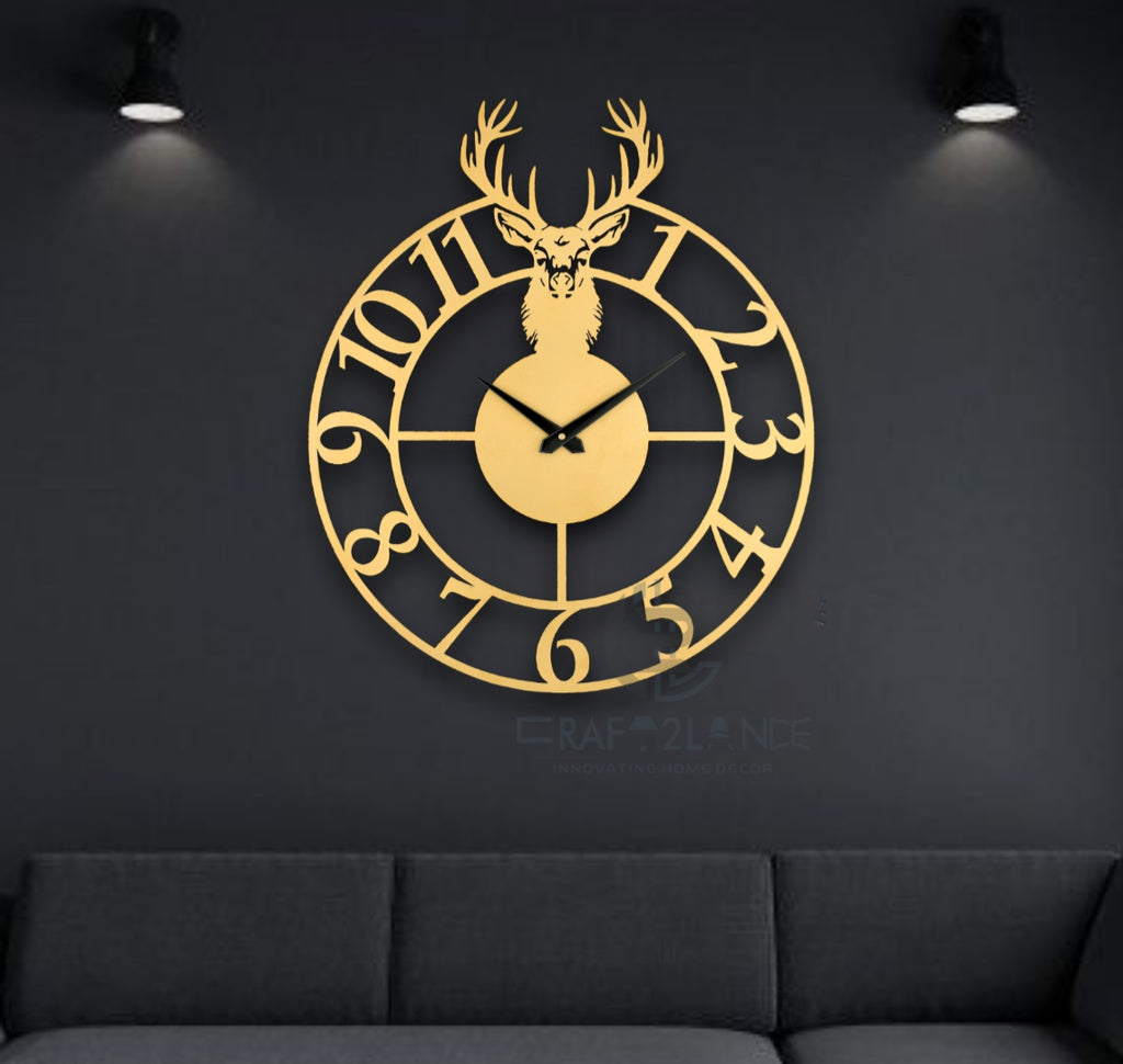 Golden Stag Emblem Wall Clock