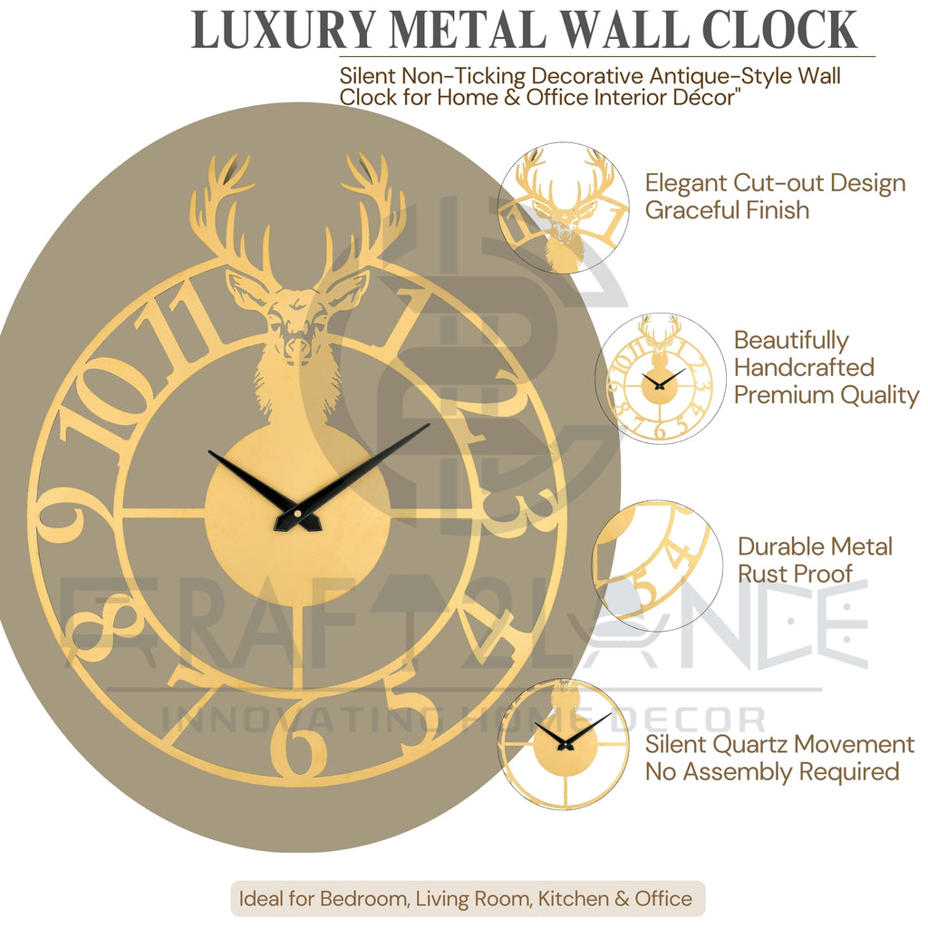 Golden Stag Emblem Wall Clock