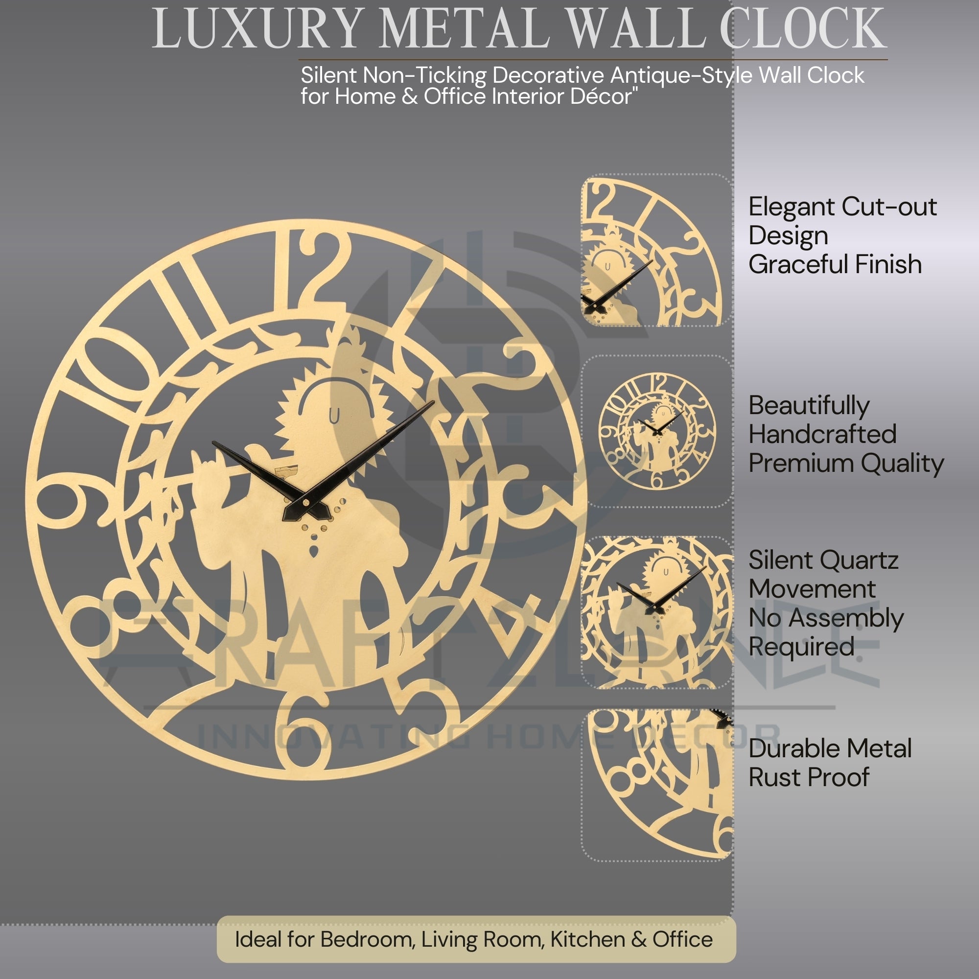 Divine Golden Krishna Ji Wall Clock