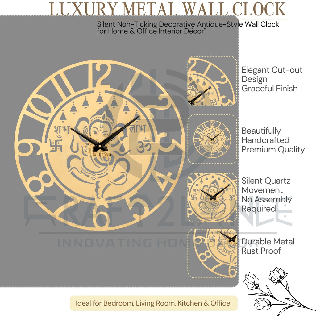 Divine Golden Ganesh Ji Wall Clock