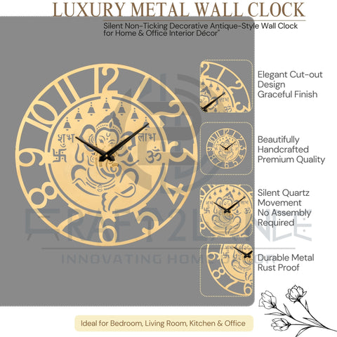 Divine Golden Ganesh Ji Wall Clock