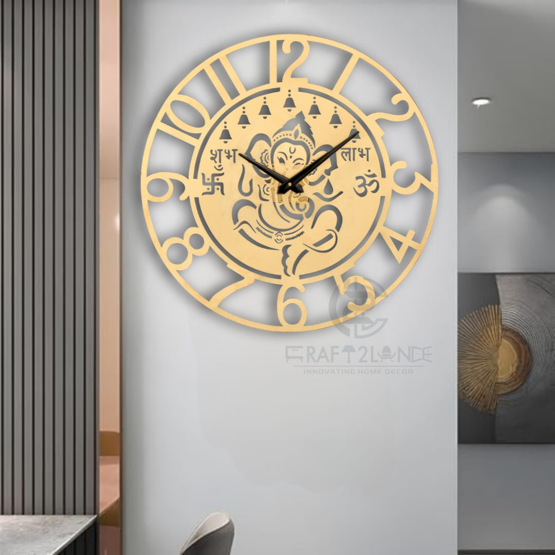 Divine Golden Ganesh Ji Wall Clock