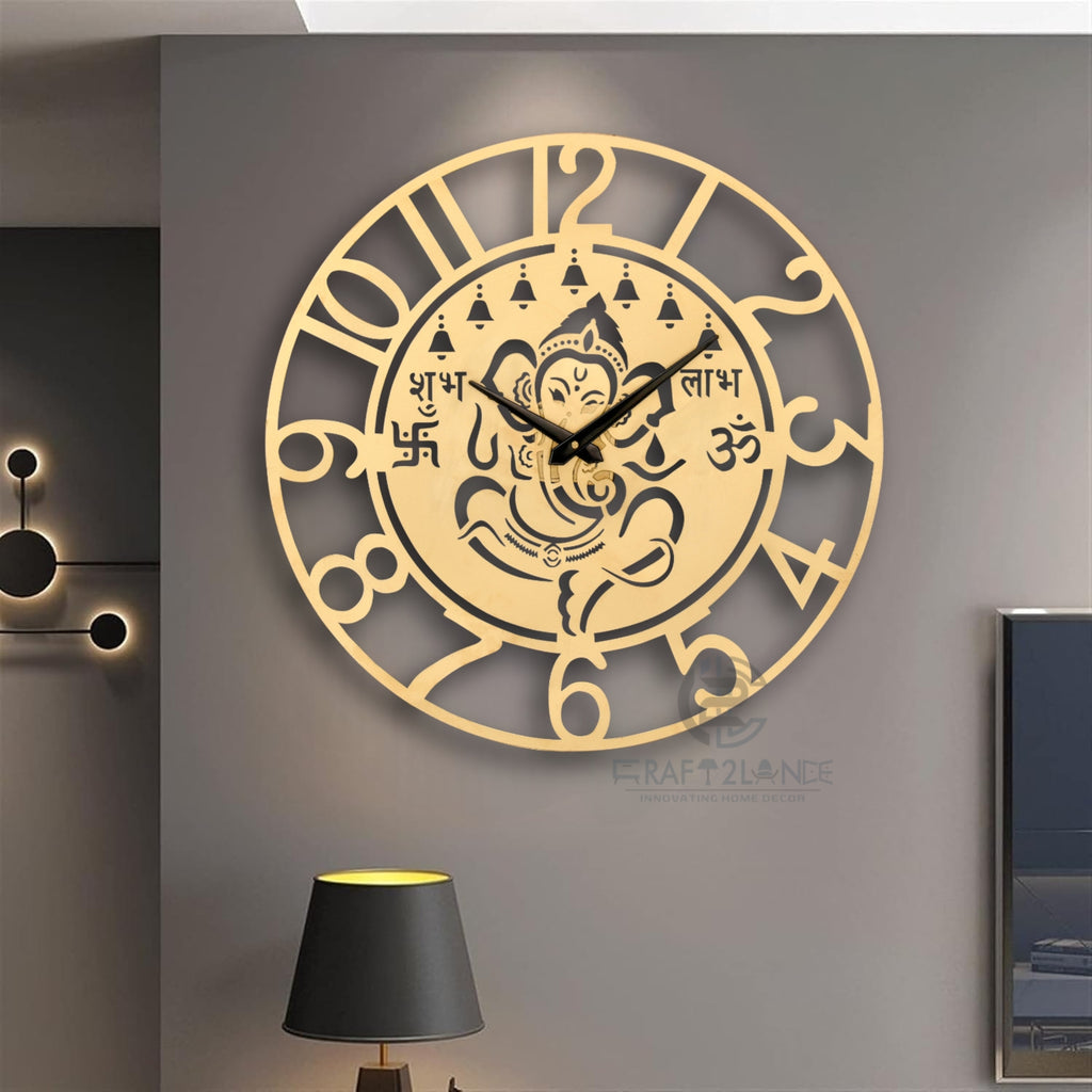 Divine Golden Ganesh Ji Wall Clock