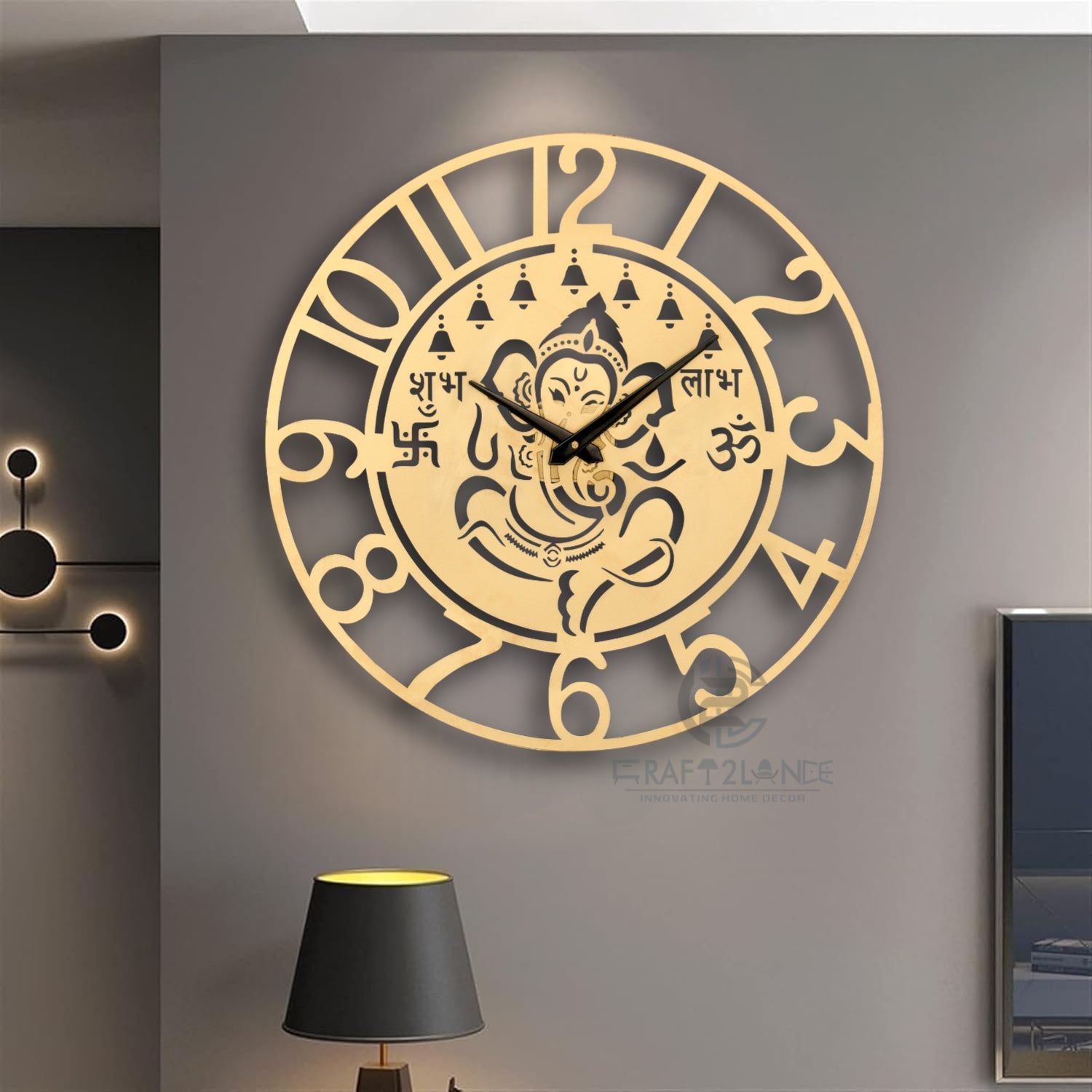 Divine Golden Ganesh Ji Wall Clock