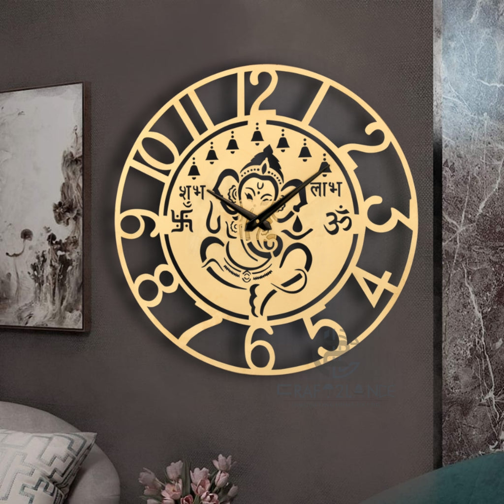 Divine Golden Ganesh Ji Wall Clock