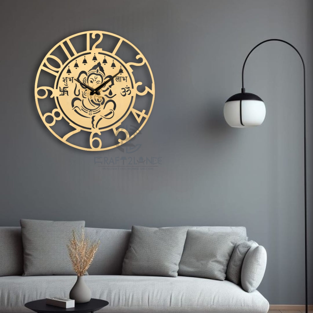 Divine Golden Ganesh Ji Wall Clock