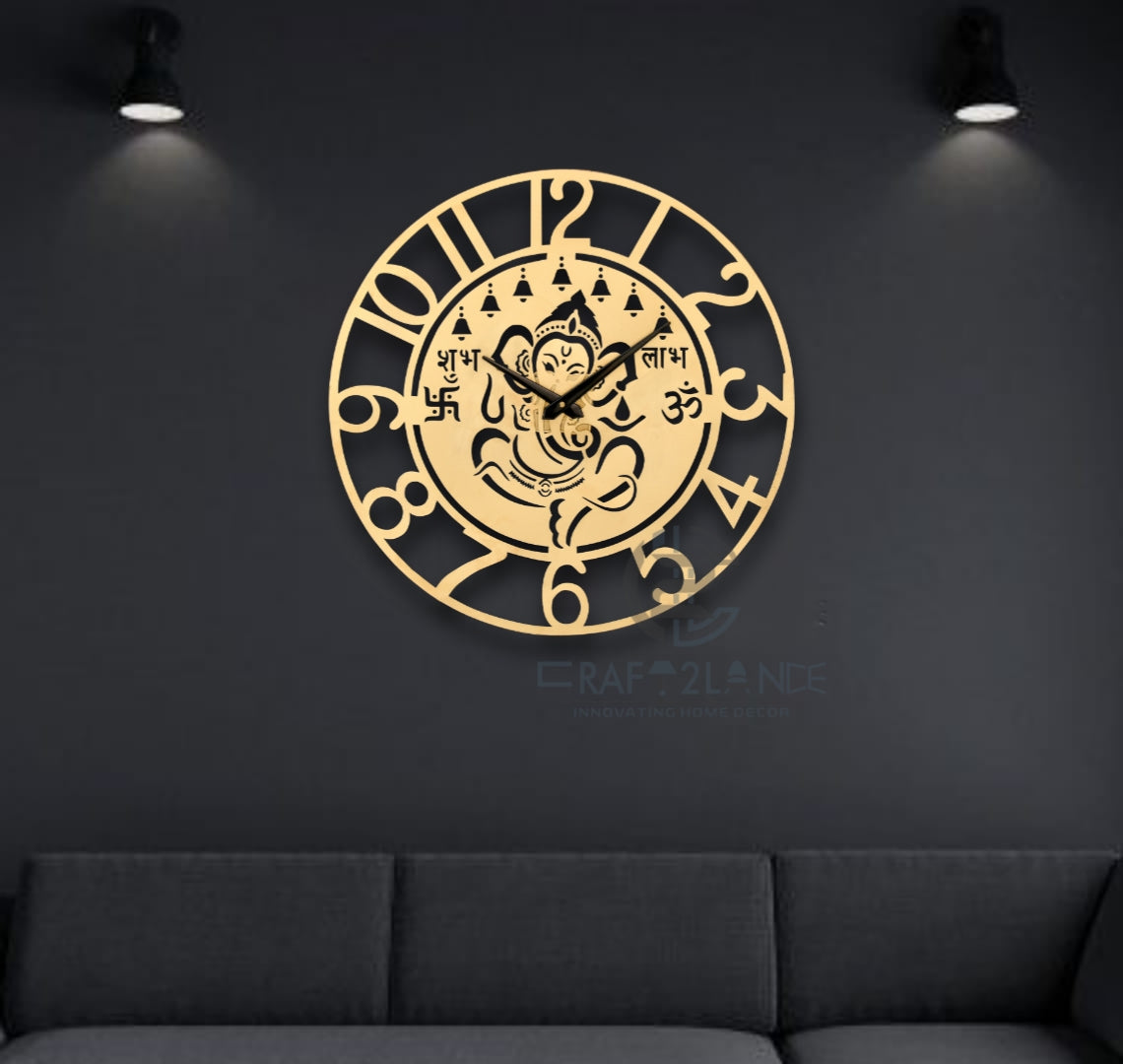 Divine Golden Ganesh Ji Wall Clock
