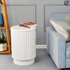 Fluted Metal Side Table White Classic Finish - Round End Table with Storage|Craft2lance