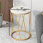 Round Side Table with Geometric Gold Frame - White Marble Finish Top