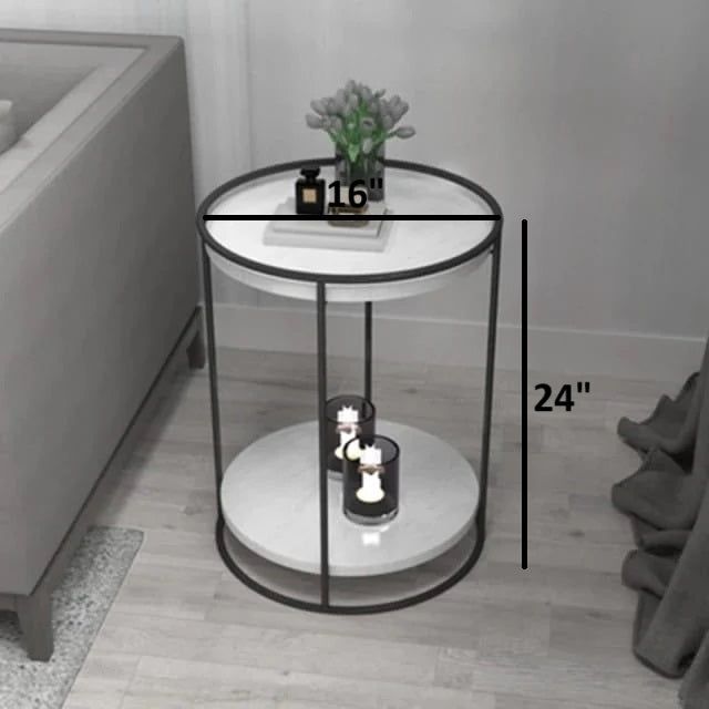 2-Tier Round Tray Side Table with Black Frame