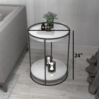 2-Tier Round Tray Side Table with Black Frame
