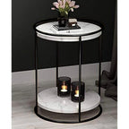 2-Tier Round Tray Side Table with Black Frame