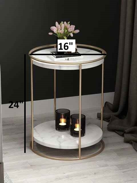 2-Tier Round Tray Side Table with Gold Frame
