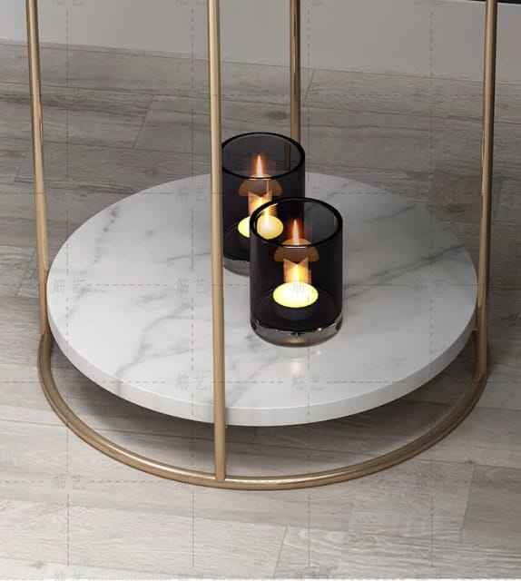 2-Tier Round Tray Side Table with Gold Frame