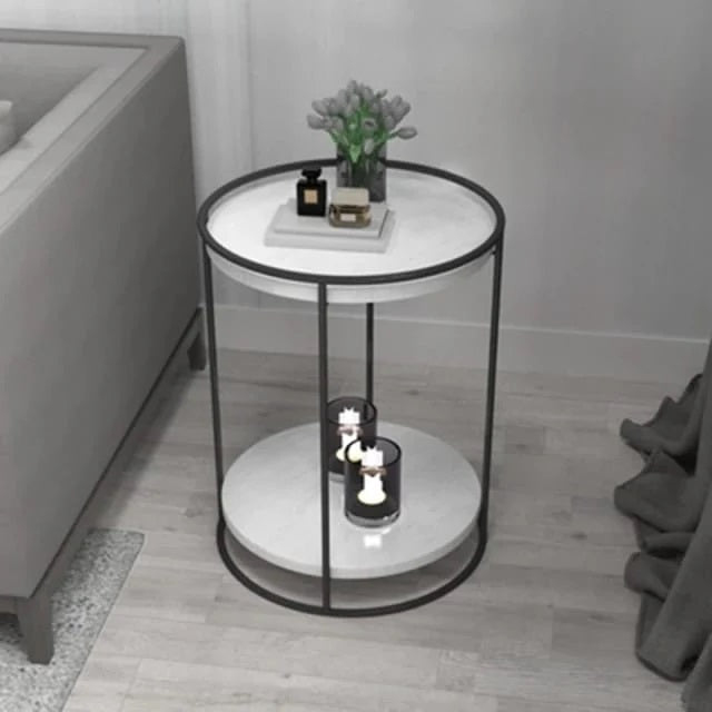 2-Tier Round Tray Side Table with Black Frame