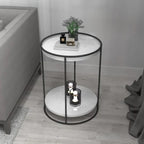 2-Tier Round Tray Side Table with Black Frame